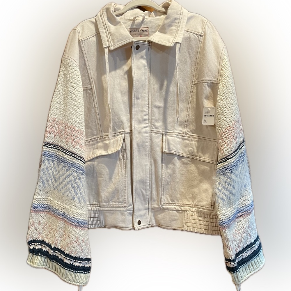 🔥 $228 NWT FREE PEOPLE Oversized Denim Sweater Jacket XL !!!